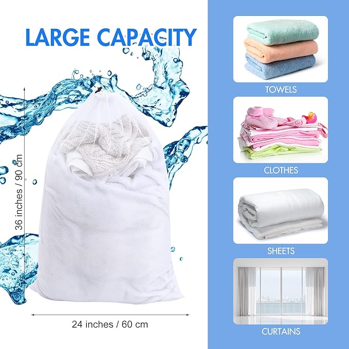 Berlune 30 Pack 24 x 36 Inches Large Mesh Bags for Laundry, Wash bags, Sturdy Mesh Material Closed with Drawstring, Factory, University, Dormitory, Travel and Apartment Dweller (Black, White)