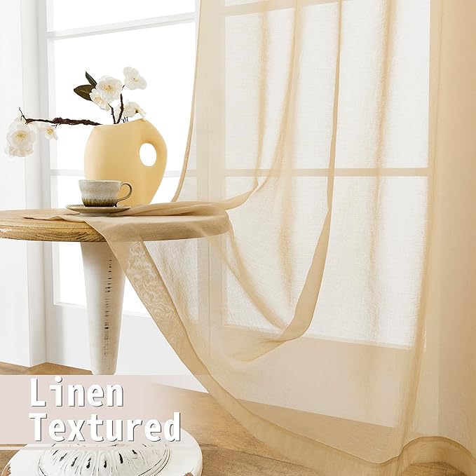 Tollpiz Sheer Curtain Closet Linen Textured Curtain Sheers Doorway Light Filtering Voile French Door Rod Pocket Curtains Patio Glass Door, 25 x 80 inches Long, Beige, Set of 1 Panel