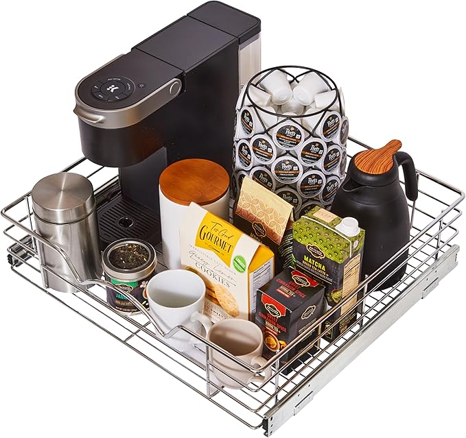 HOLDN’ STORAGE Heavy-Duty Premium Collection Pull Out Cabinet Organizer, Cabinet Drawer Slide Outs, Lifetime Limited Warranty - Basket Size 22" W x 21" D x 5" H, Anti-Rust Chrome Finish