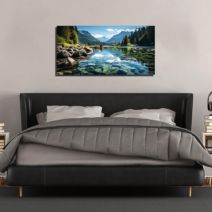 GUGIKA Landscape Wall Art for Living Room, Mountain and Lake Wall-Decor for Bedroom, Natural Scenery Canvas Prints Pictures for Hallway Office, Size 40 x 20 Inches