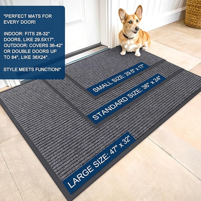 OLANLY Front Door Mat Indoor Outdoor Entrance, Waterproof Heavy Duty Doormat, Fade Resistant, Low Profile, Easy Clean Patio Porch Welcome Floor Mats for Entry, 33x21, Grey