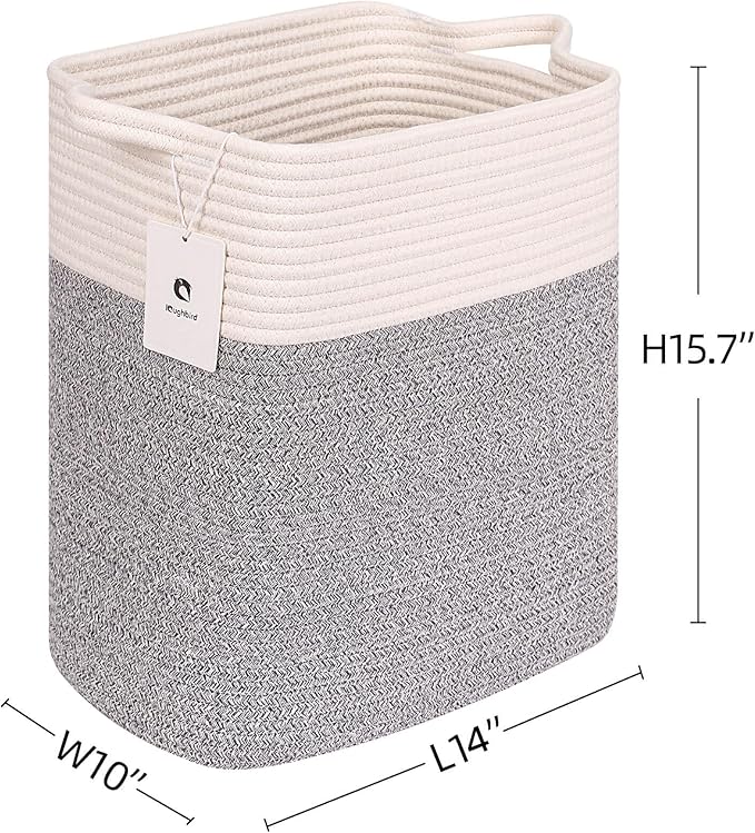 Medium and Large Woven Basket//With Handle, Used for Toys and Fabric Storage Basket used for Storing xl Storage Box, Decorative Storage Box Room (14L*15.7H R Silver Gray, 14L*10W*15.7H)