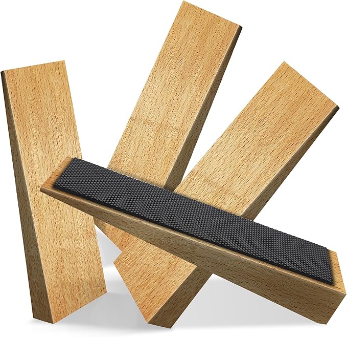 4 Pack Wooden Door Stop - Non-Slip Door Stoppers for Floor - Door Wedges for All Door Types and Surfaces - Each Door Stopper 0.6inch Thick, 4.7inch Long with Rubber
