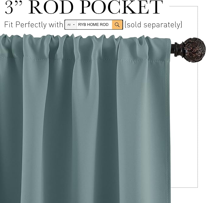 RYB HOME Room Darkening Curtains for Small Window, Solid Kitchen Curtain Rod Pocket Privacy Valance Panels for Cafe Window Farmhouse Closet, Dusty Blue, W42 x L45 inches, 2 Pieces