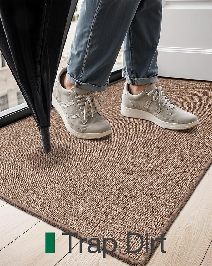 LUMI Indoor Door Mat 36"x56", Ultra Thin Low Profile Non-Slip Doormat for Home Entrance, Absorbent & Stain-Resistant Welcome Mats, Washable Entryway Mat for Front Door, Patio, Porch, Camel