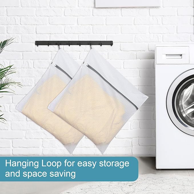 Polecasa 2Pcs 24 x 24 Inches Extra Durable 125g Diamond Mesh Laundry Bags with Sturdy Zipper for Delicates, Protect Clothes in Washing Machine, Laundry Room Essentials for College, Dorm (2 XL-Large)
