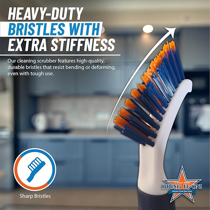 Bring It On Grout Cleaning Brush – Crevice Cleaning Brush with Stiff Nylon Bristles – 8-inch Heavy-Duty Grout and Tile Cleaner Brush – Scrubbing Brush for Corners, Bathroom, Kitchen, Tile, 6 Pack