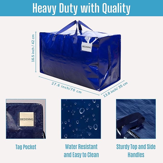 VENO 6 Pack Moving and Storage Bags, Heavy Duty, Alternative to Moving Boxes, Large Packing Totes Supplies for College Dorm Room with Zipper for Clothes, Wide Open Design (Blue, 6 Pack)