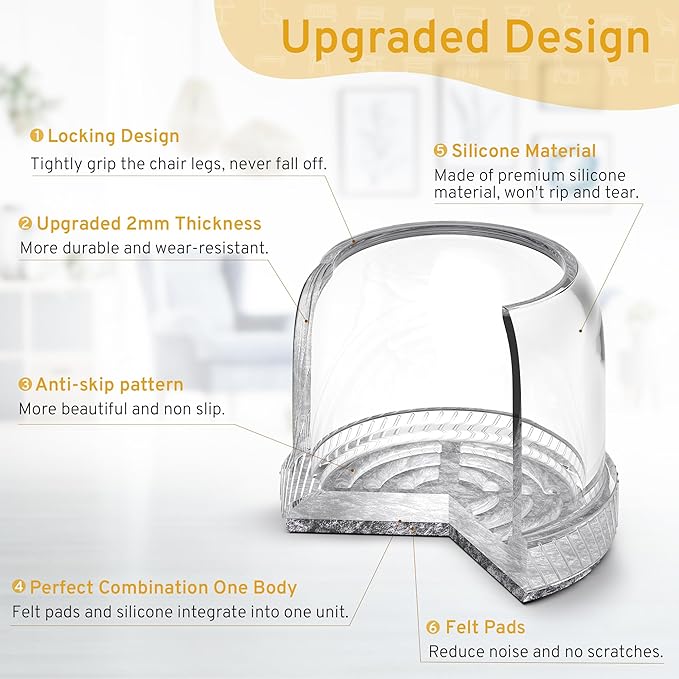 24PCS Round Chair Leg Floor Protectors, Furniture Sliders, Chair Leg Protectors for Hardwood Floors, Non-Slip Felt Furniture Pads, Silicone Cap Covers to Protect Floors, (Fit 0.75" - 1.1")