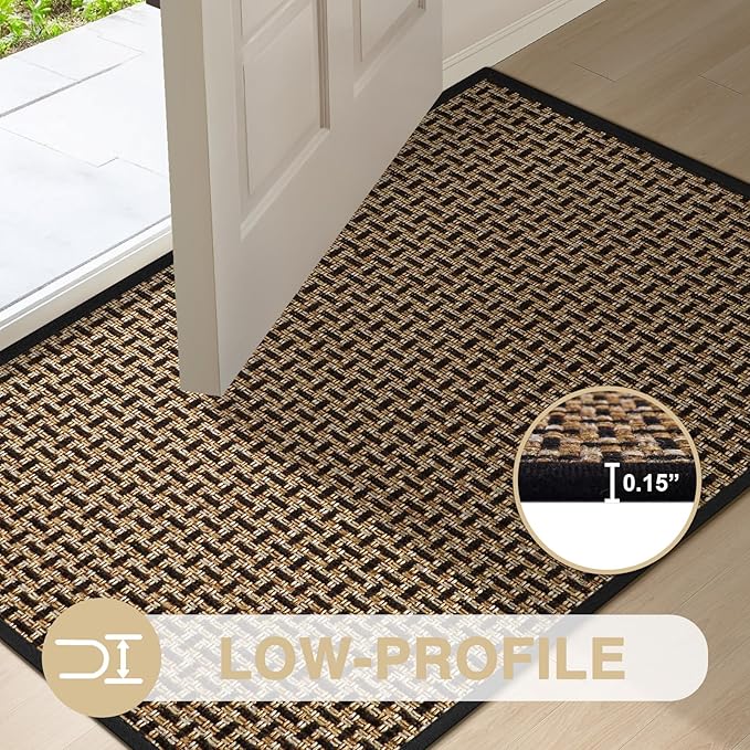 LEKEEPGO Door Mat Indoor Entrance 17"x29", Absorbent Indoor Door Mat, Non Slip Rubber Backing Inside Door Mats, Washable Floor Mat, Low-Profile Doormat for Front Door, Entryway, Entrance, Black