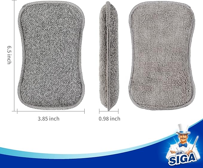 MR.SIGA Dual-Sided Scrub Sponges, Long lasting, Reusable Dishwashing Sponges for Kitchen, 6 Pack