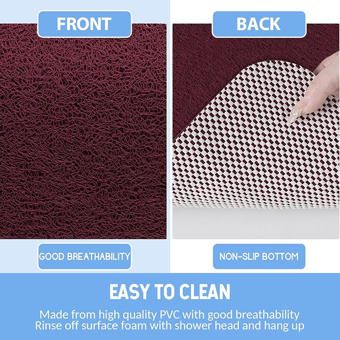 Non-Slip Bathtub Mat, Anti Slip Shower Mat, Fast Drying Bathtub Mats, Foot Scrubber Mat, Anti Slip Mat for Tub, Floor, Bathroom, Kitchen, Home, Hotel (Wine Red 36"×24")