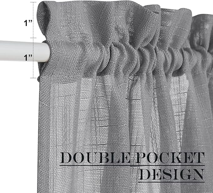 NICETOWN French Door Curtain with Tieback, Rustic Semi-Sheer Back Front Door Shade 50 Inches Long Curtains, Short Curtain Light-Filtering Privacy Window Decor, 1 Panel, Dark Grey, 26" Wide