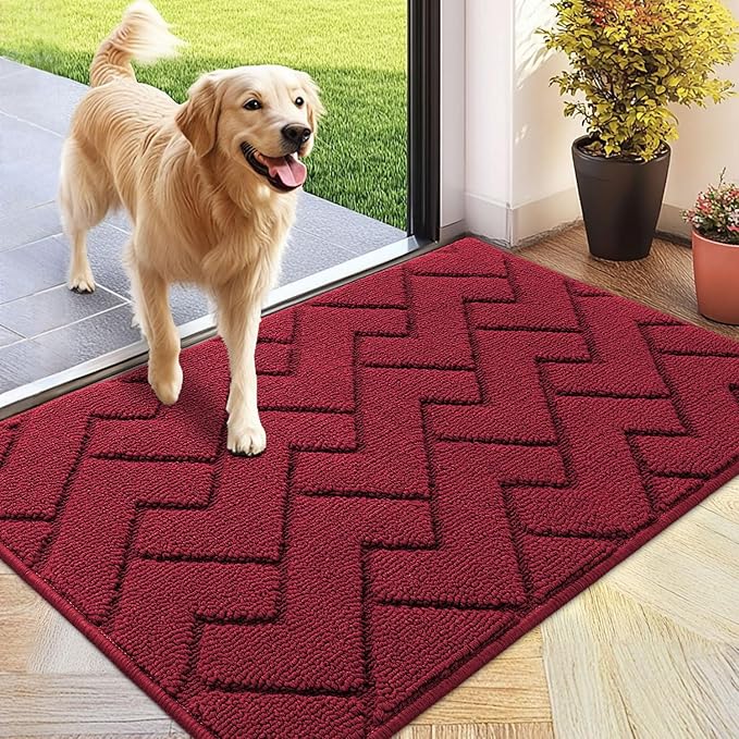 hicorfe Front Door Mat Outside Entrance,24"x35" Absorbent Muddy Dirt Resist Welcome Door Mats Outdoor Indoor,Stain and Fade Resistant,Non Slip Backing Entry Mat Doormat for Entryway (Red)