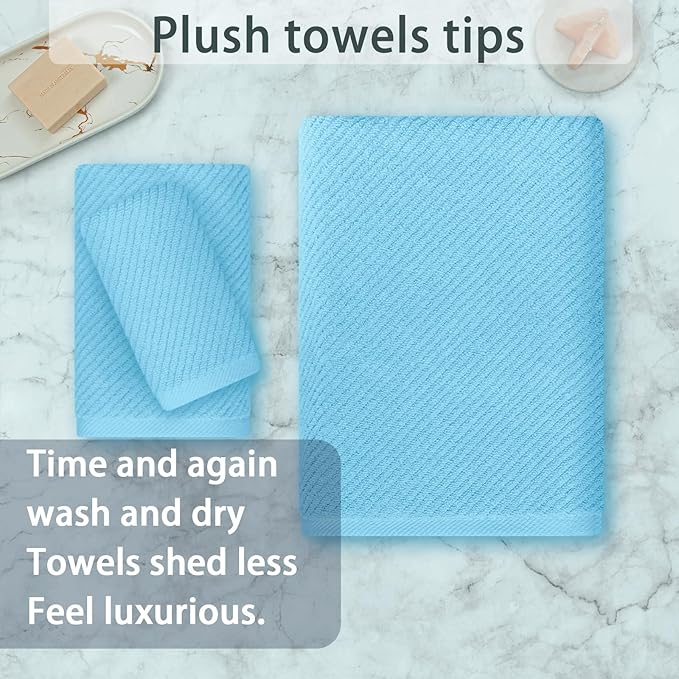 VOOVA & MOVAS Ocean Blue Towels for Bathroom, 100% Cotton | Quick Dry | Soft | Thick,3 Piece Towel Set, 1 Large Bath 30" x 56", 1 Hand 18" x 28", 1 Wash Cloth 13" x 13", Bathroom Essentials