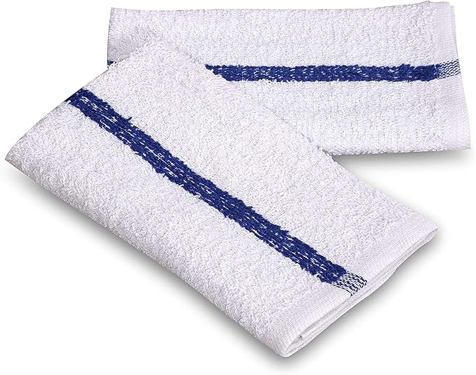 GOLD TEXTILES New Cotton Blend White Restaurant Bar Mops Kitchen Towels (36, Blue Stripe)