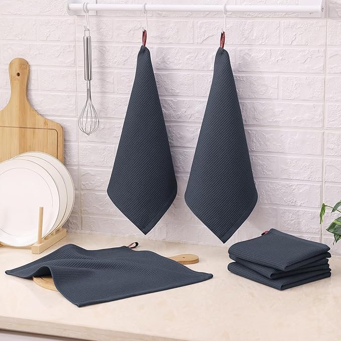 Homaxy 100% Cotton Waffle Weave Dish Cloths - 12 Pack Soft and Absorbent Dish Towels - 12 x 12 Inches Quick Dry Dish Rags - Dark Grey