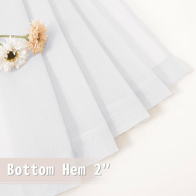 Tollpiz Sheer Door Curtain Closet Linen Textured Curtains Sheer Doorway Light Filtering Voile Patio Glass Door Rod Pocket Curtain French Door, 54 x 72 inches Long, White, Set of 1 Panel