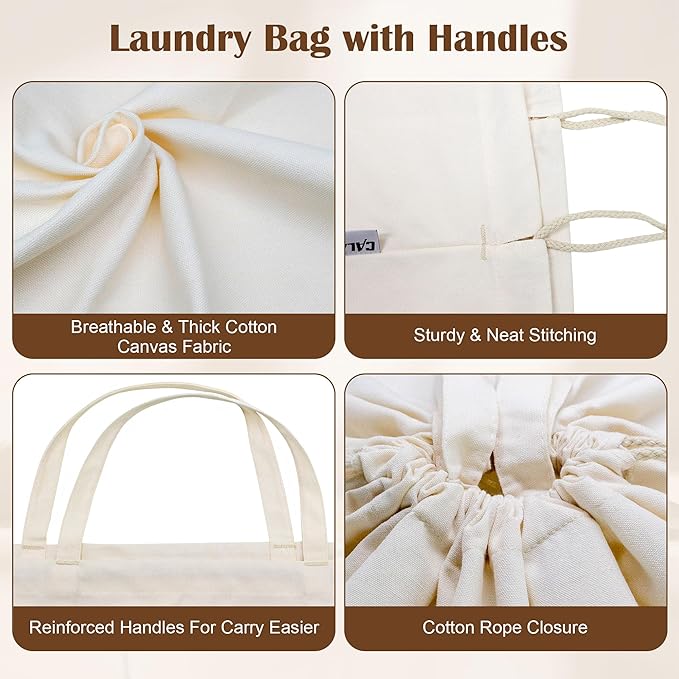 Canvas Laundry Bag 33"x 35", Thick Cotton Laundry Bag with Handles & Drawstring, Extra Large Heavy Duty Washable Basket Liner Hamper Liner Canvas Storage Sack (Beige XL, 2 Pack)