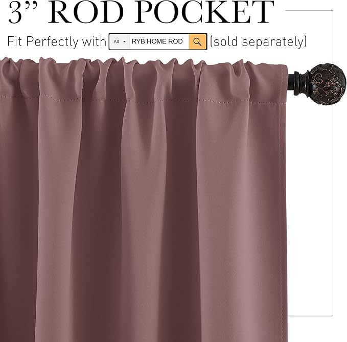 RYB HOME Small Curtains Blackout - Privacy Energy Efficiency Mini Curtains for Kids Bedroom RV Camper Windows Trailer Bathroom Kitchen Cabinet Door Window, W 29 x L 36, Wild Rose, 2 Panels