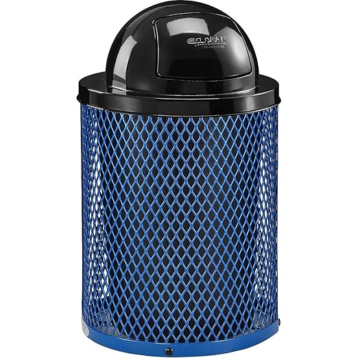 Global Industrial 36 Gallon Outdoor Steel Trash Can with Dome Lid, Plastic Liner and Anchor Kit Included, 23-1/2" Diameter x 40" H, Powder Coat Finish, Unassembled, Blue