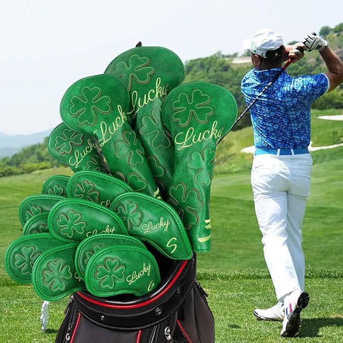 Golf Headcovers Golf Club Head Covers Four Leaf Clover Good Luck Charm - Clover Style Premium Leather Driver Fairway(FW) Wood Hybrid(UT) with Number Tags