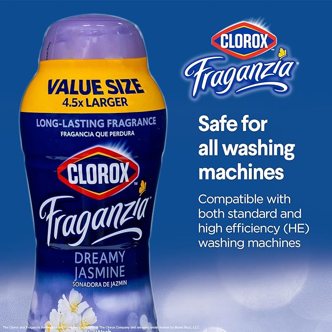 Clorox Fraganzia Laundry Scent Booster Crystals in Dreamy Jasmine Scent - Scented In-Wash Freshener Beads for Fresh, Clean, Great Smelling Clothes and Linens, 70 Oz