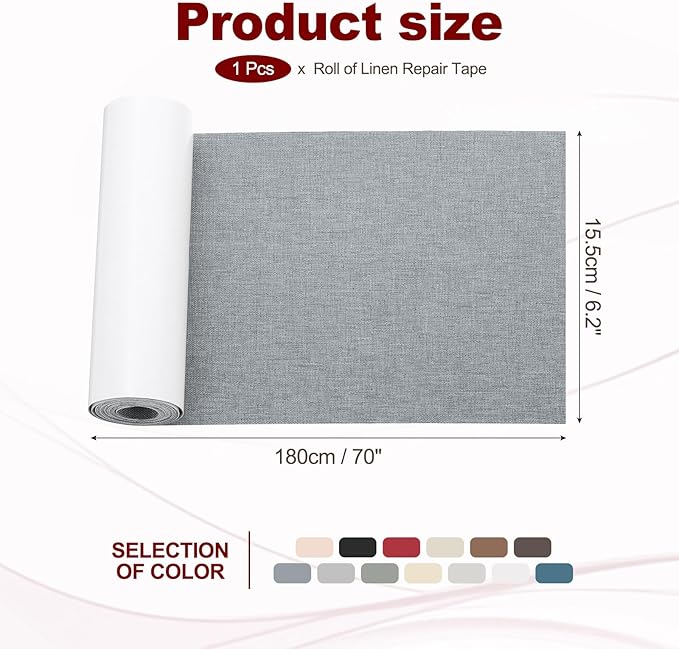 PATIKIL 70x6.2 Inch Linen Repair Tape, Repair Fabric Patch Self Adhesive Couch Patch Line Repair Patch for Furniture Sofa Car Seats Office Chairs, Dark Gray