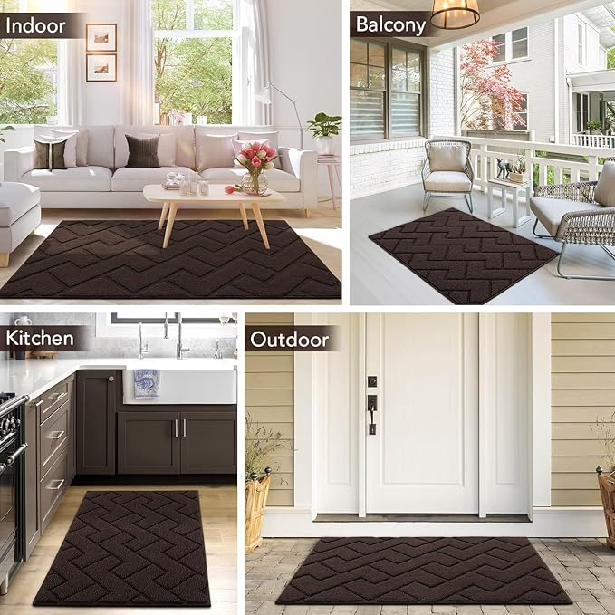 hicorfe Indoor Door Mat,Non Slip Door Mats,32"x48" Front Back Door Mat Rubber Backing,Absorbent Resist Dirt Entrance Inside Floor Mats for Entryway Washable Low-Profile(Coffee)