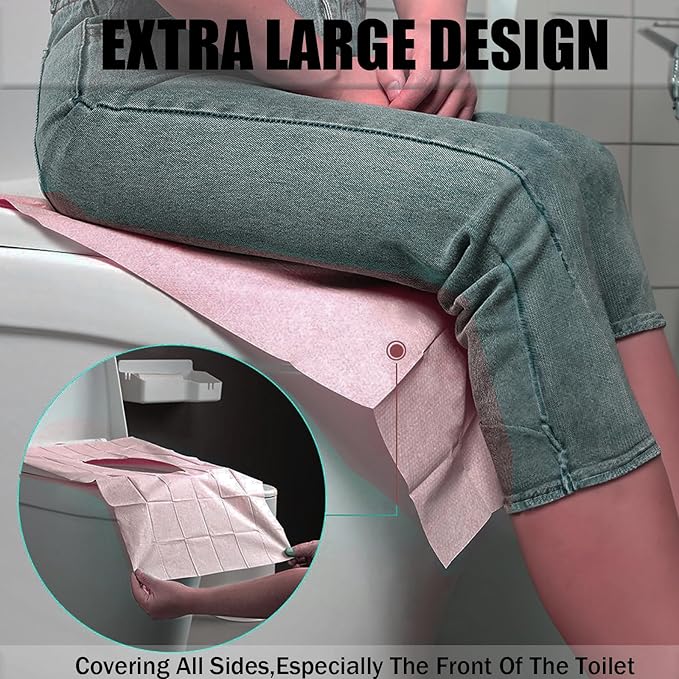 50 Pack Toilet Seat Covers Disposable 16x24 Inch XL Portable Toilet Liners Travel Seat Cover for Outdoors,Hotel, Hospital, Travel, Public Toilet Seat Cover (50pack, PINK)