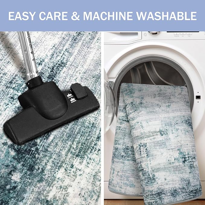 IOHOUZE Modern Abstract Area Rugs 6x9 Ft Washable Rugs for Living Room, Non Slip Dining Room Rug, Printed Faux Wool Rugs for Bedroom, Floor Carpet for Office Nursery Playroom, Sage Grey