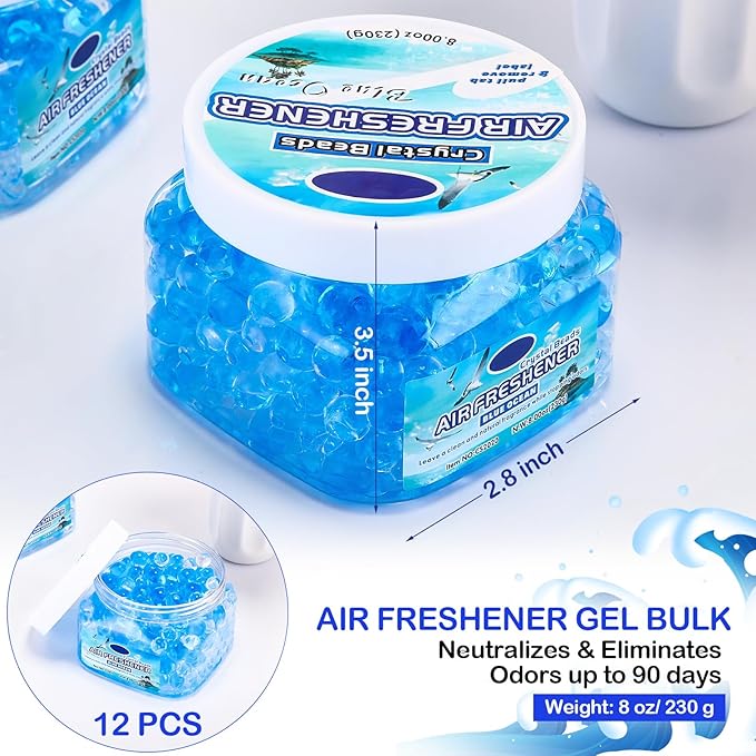 12 Pcs Air Freshener Gel Bulk Odor Eliminator Gel Beads 8 oz Long Lasting Air Freshener Beads Eliminates Odors in Home Bathrooms, Cars, Boats, Rvs and Pet Areas(Sea Aroma)