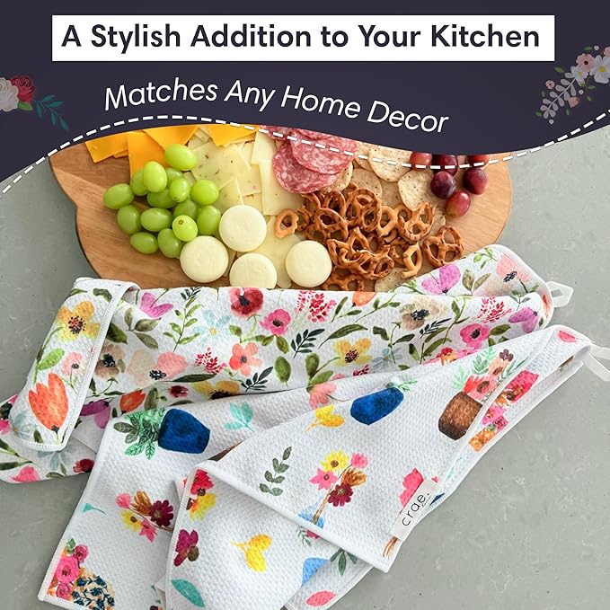 2 Double Sided Microfiber Hand Towels, 17x27 Inches Waffle Design Kitchen Towels Set, Durable & Soft Fast Drying Hand Wash Cloth, Everyday Use Dishcloth at Home (Petal Lane/Posey)