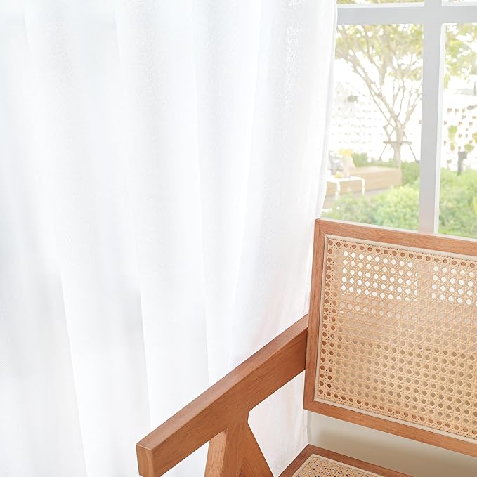 YoungsTex White Linen Semi Sheer Curtains 72 Inch Length 2 Panels for Living Room, Light Filtering Drapes Lightweight Window Treatments with Rod Pocket Back Tab for Bedroom, 42 X 72 Inch