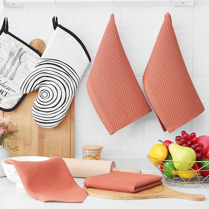 Homaxy 100% Cotton Waffle Weave Kitchen Dish Cloths, Ultra Soft Absorbent Quick Drying Dish Towels, 12 x 12 Inches, 12-Pack, Coral