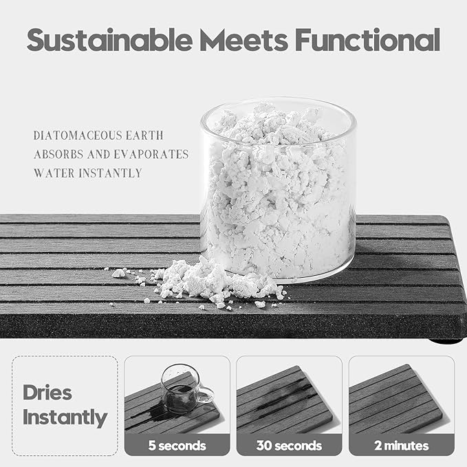 2PCS Diatomite Quick Stone Drying Tray Mat For Bathroom & Kitchen Counter, Instant Dry Water Absorbent Drink Bar Coaster,Vanity Sink Caddy Organizer,Dish Soap Sponge Holder, Dark Gray,8"x3.8"