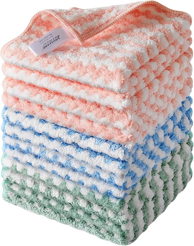 JOYMOOP Microfiber Cleaning Cloth, Mixed Color Towels with Edging, Large Size 6 Pack (11.8" x 15.7"), Absorbent Streak Free Lint Free Rags for Cleaning, Reusable and Washable Towels