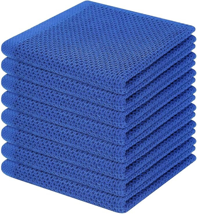 Homaxy 100% Cotton Waffle Weave Kitchen Dish Cloths, Ultra Soft Absorbent Quick Drying Dish Towels, 12 x 12 Inches, 8-Pack, Blueberry