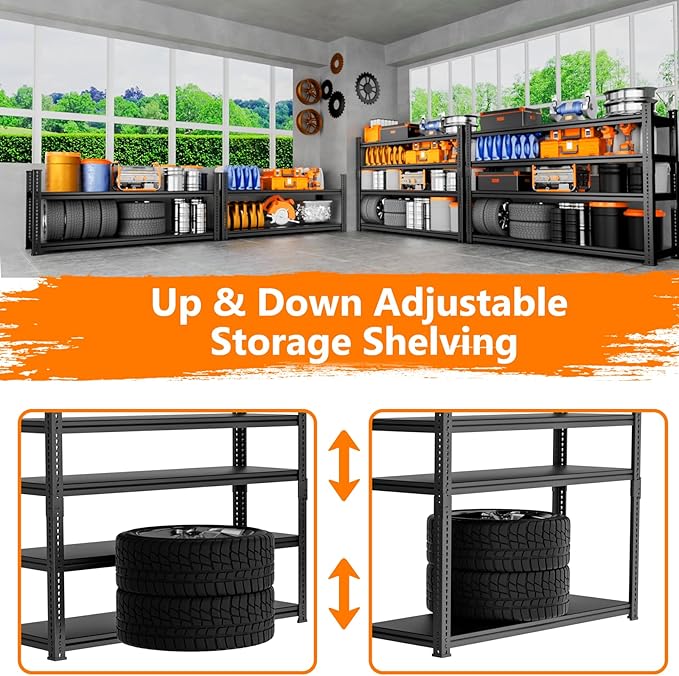 Storage Shelves Heavy Duty 3 PCS, 60" L x 24" W x 78" H Garage Storage Shelves Unit Loads 3700LBS, 5-tier Adjustable Metal Industrial Utility Shelf Rack for Kitchen, Laundry Room, Warehouse, Basement