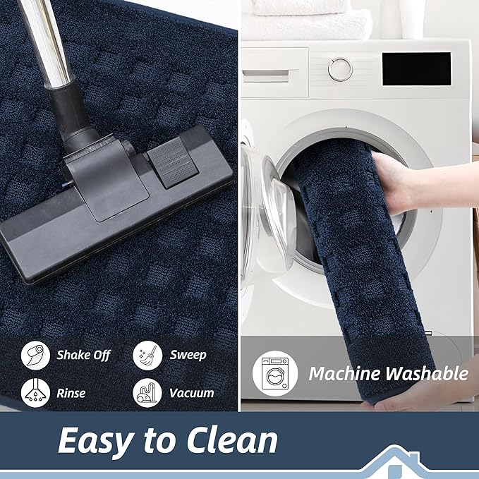 BEQHAUSE Waffle Door Mats Indoor 20"x32", Dog Mat for Muddy Paws Absorbent and Dirt Resist Floor Mats Non-Slip Washable Rugs for Entryway, Welcome Mat for Front Back Door, Muddy Wet Shoes, Navy Blue