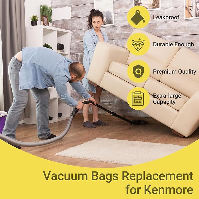 50558 Vacuum Cleaner Bags Replacement for Kenmore Canister Type C/Q 5055, 50555, 50557, 50558 and Pana·sonic Type C-5, C-18, 200 Series, 400 Series, 600 Series, 800 Seires Vacuum - 10 Pack