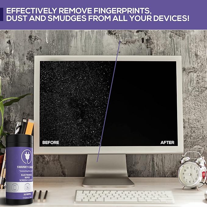 Screen Cleaner Wipes: Electronic Wipes for Screens - Computer Screen Wipes for Lens, Phone, Tv Screen and Monitor Cleaning - Tech Wipes & Microfiber Cloth (Canister, 50 Count)