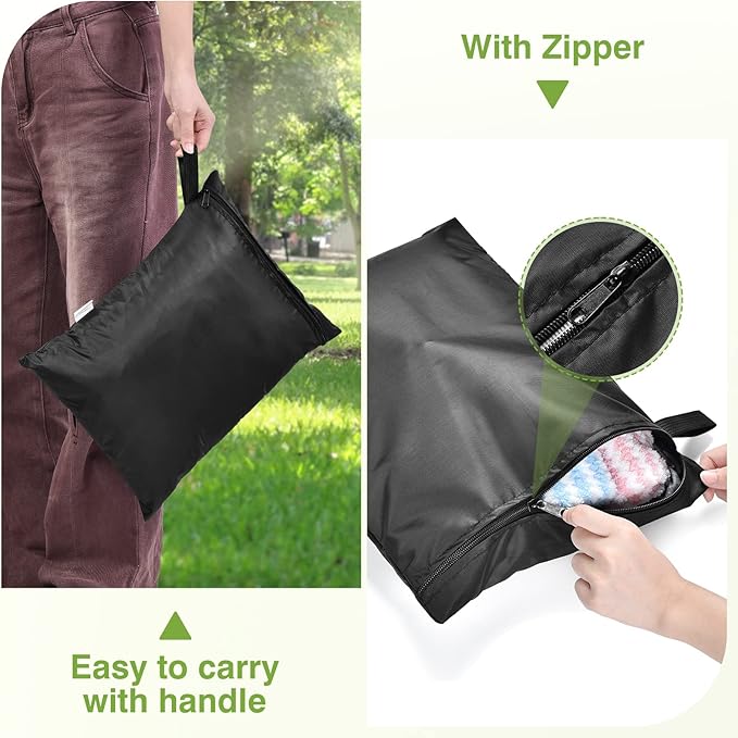 OTraki 12x16 inch Wet Bag 2Pcs Waterproof Swim Bag for Wet Clothes Small Swimsuit Dirty Clothes Laundry Bag Travel Machine Washable for Gym Beach Pool, Oxford Cloth with Handle & Zippered, Black