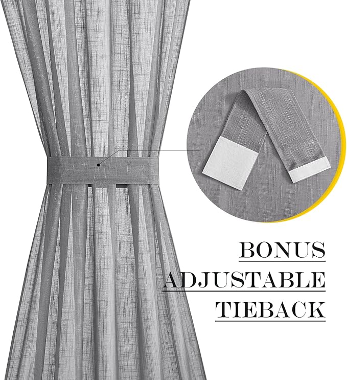 NICETOWN Linen French Door Curtains Privacy Light Reducing Window Coverings with Tieback Rod Pocket Front Back Glass Door Curtain, 25" W x 40" L, 1 Panel, Dark Grey