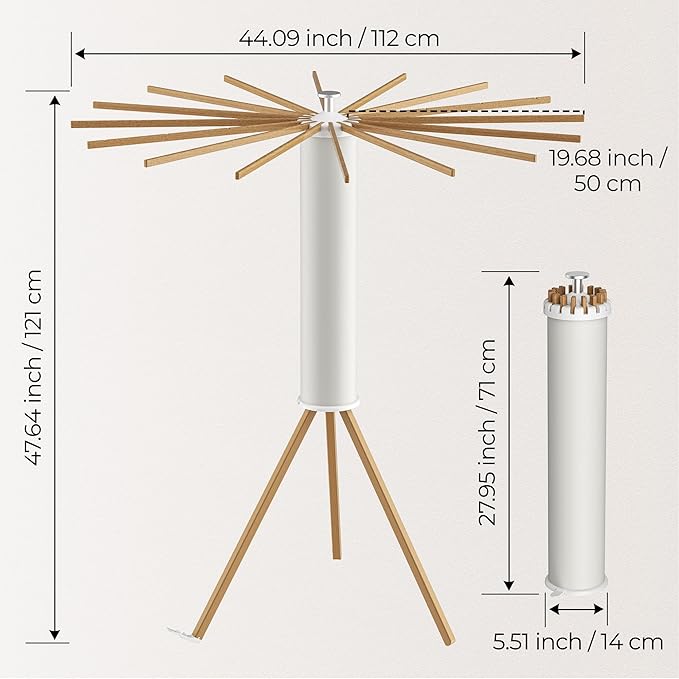 Tripod Clothes Drying Rack, Garment Rack Portable and Foldable Space Saving Laundry Drying Rack - Dryer Rack Clothing Floor Folding Balcony Bedroom Household (Beige(Wood), 16 rods)