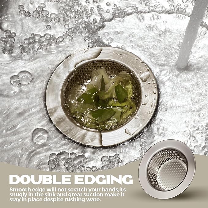 Retisee 2 Pcs Sink Strainer Stainless Steel Kitchen Sink Drain Strainer Basket Cover Mesh Hair Food Catcher, Large Wide Rim of 4.4 Diameter(Brushed Silver)