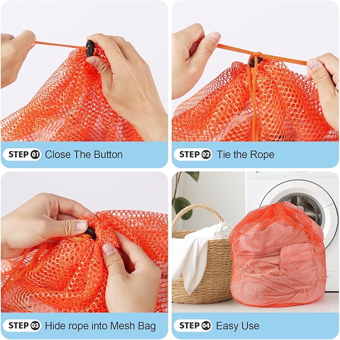 4Pcs Mesh Laundry Bags Washing Machine Mesh Wash Bags for Clothes,Underwear,Lingerie, Bed Linen with Drawstring Closure Sturdy(4 Size, Orange)