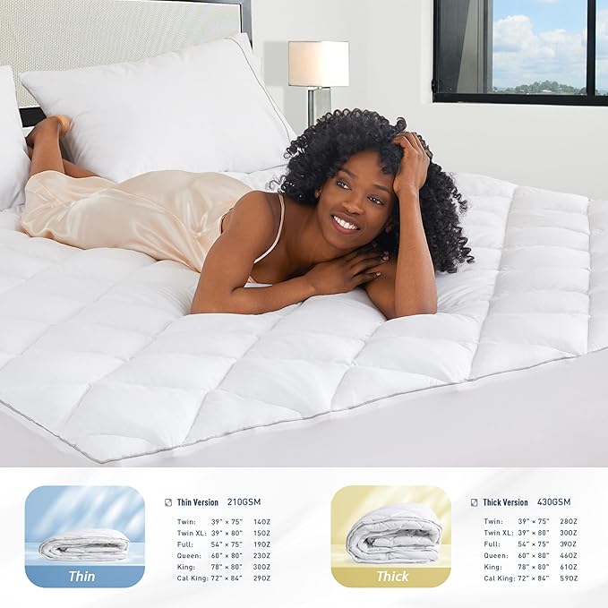 Sunflower California King Mattress Pad Cover, Cotton Mattress Cover Hypoallergenic, Extra Deep Pocket 18"-22" Quilted Mattress Protector Cal King Size Thin Version, Soft Breathable and Noiseless