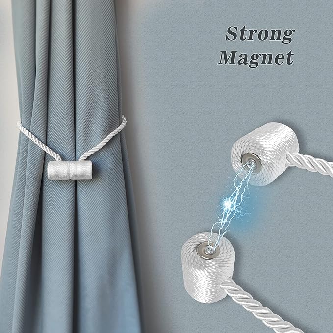 Hion Magnetic Curtain Tiebacks White 6 Pack, Curtain Tiebacks Buckles Holdbacks Holders Hooks Clip for Home Bedroom Office Decorative Thick or Thin Curtain