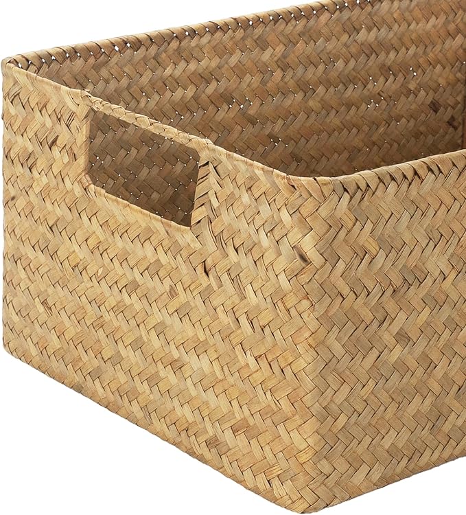 YANGQIHOME Wicker Baskets, [Set of 3] Woven Baskets for Storage, Seagrass Storage Baskets for Organizing with Built-in Handles, Open Storage Bins, Multisize, Natural